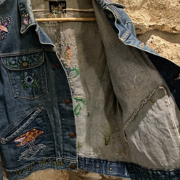 Vintage 1970s Wrangler Hand Embroidered Jean Jacket size 42 great used condition - Picture 12 of 13